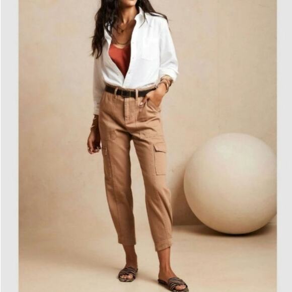Banana Republic Relaxed Surplus Cargo Utility Pant Crop Tan Khaki Casual 4 - Picture 1 of 16